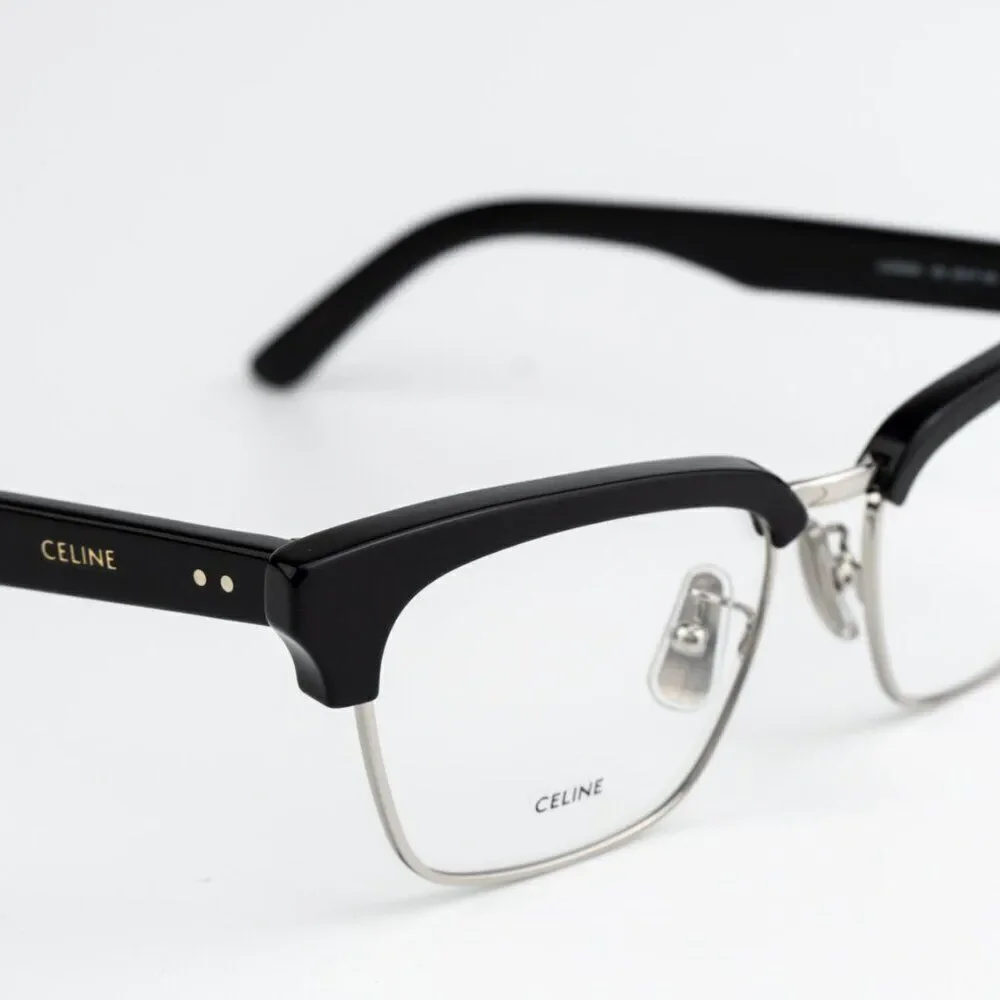SALE! NEW Celine CL50026U 016 Shiny Palladium Black Women Square Eyeglasses